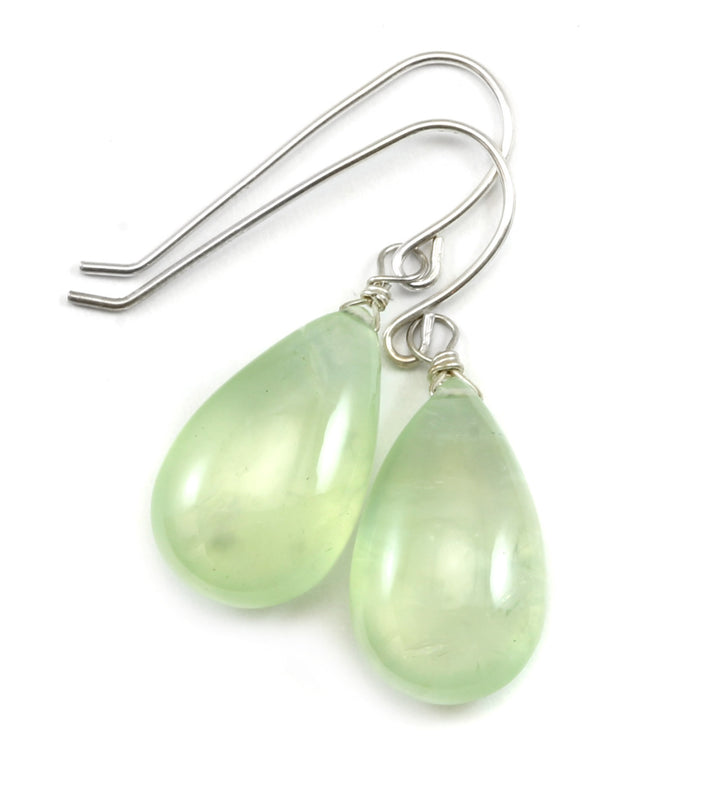 Prehnite Earrings Teardrop AAA Drop Dangle Sterling Silver or 14k Solid Gold or Filled Natural faceted or smooth large Simple Soft Green