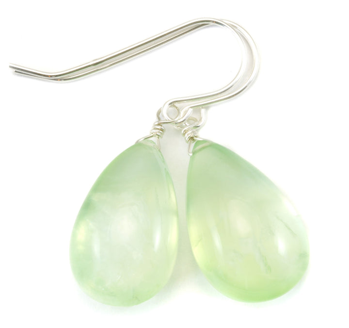 Prehnite Earrings Teardrop AAA Drop Dangle Sterling Silver or 14k Solid Gold or Filled Natural faceted or smooth large Simple Soft Green