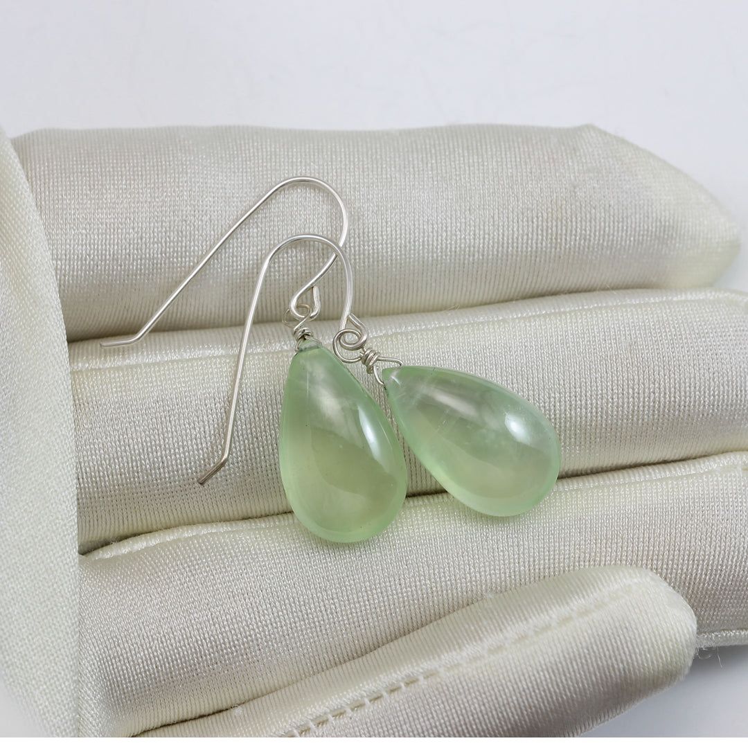 Prehnite Earrings Teardrop AAA Drop Dangle Sterling Silver or 14k Solid Gold or Filled Natural faceted or smooth large Simple Soft Green