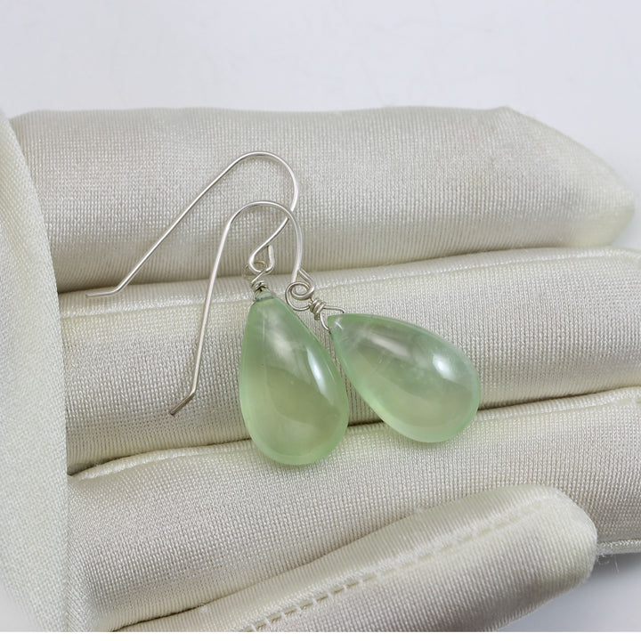 Prehnite Earrings Teardrop AAA Drop Dangle Sterling Silver or 14k Solid Gold or Filled Natural faceted or smooth large Simple Soft Green