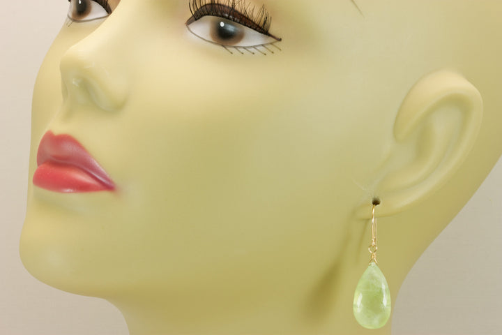 Prehnite Earrings Teardrop AAA Drop Dangle Sterling Silver or 14k Solid Gold or Filled Natural faceted or smooth large Simple Soft Green