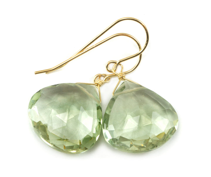 Green Prasiolite Earrings Amethyst Faceted X Large Heart Teardrop Sterling Silver or 14k Yellow Gold or 14k Gold Filled Natural Soft Simple