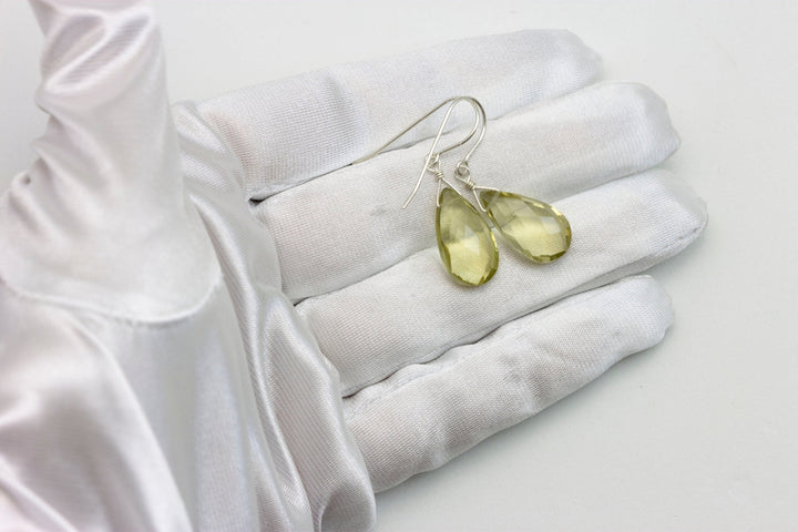 Lemon Yellow Quartz Earrings Sterling Silver or 14k Solid Gold or Yellow or Rose Filled Teardrop Faceted Natural Soft Yellow Classic Drops