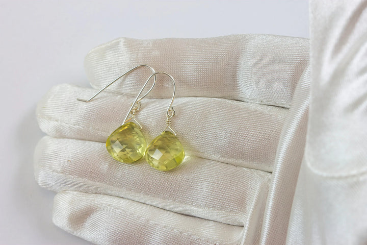 Lemon Yellow Quartz Earrings Sterling Silver or 14k Solid Gold or Yellow or Rose Filled Heart Teardrop AAA Natural Soft Color Classic Drops - Spyglass Designs