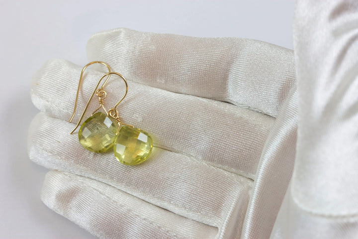Lemon Yellow Quartz Earrings Sterling Silver or 14k Solid Gold or Yellow or Rose Filled Heart Teardrop AAA Natural Soft Color Classic Drops - Spyglass Designs