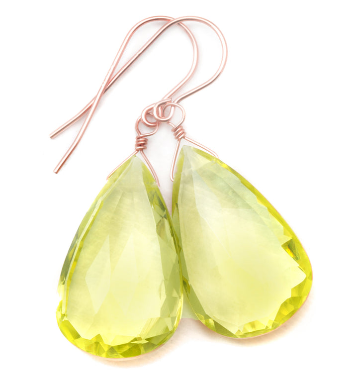 Lemon Yellow Quartz Earrings Large Wide Teardrop Faceted  Drop Sterling Silver or 14k Solid Yellow Gold or Rose Filled Simple Classic Dangle