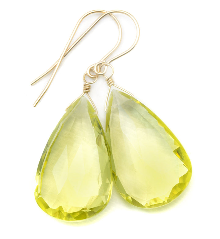 Lemon Yellow Quartz Earrings Large Wide Teardrop Faceted  Drop Sterling Silver or 14k Solid Yellow Gold or Rose Filled Simple Classic Dangle