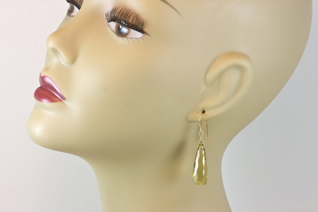 Lemon Yellow Quartz Earrings Sterling Silver or 14k Solid Gold or Yellow or Rose Filled  Briolette Teardrop Faceted Natural Classic Drops 2