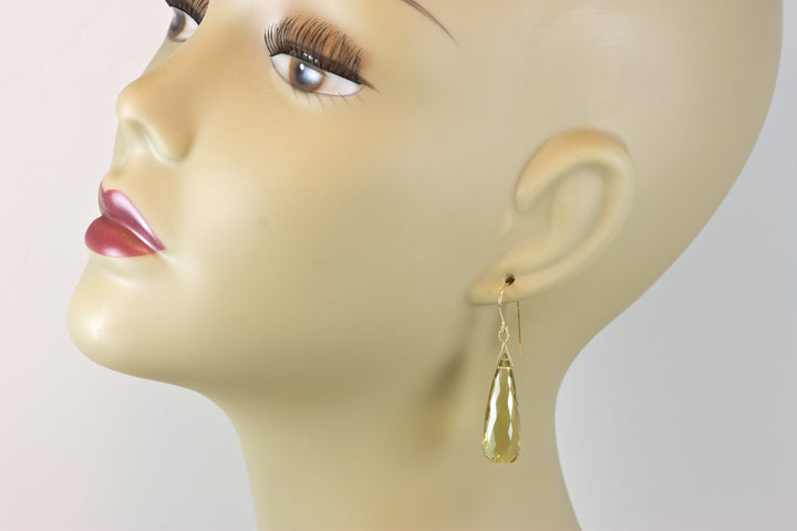 Lemon Yellow Quartz Earrings Sterling Silver or 14k Solid Gold or Yellow or Rose Filled  Briolette Teardrop Faceted Natural Classic Drops 2