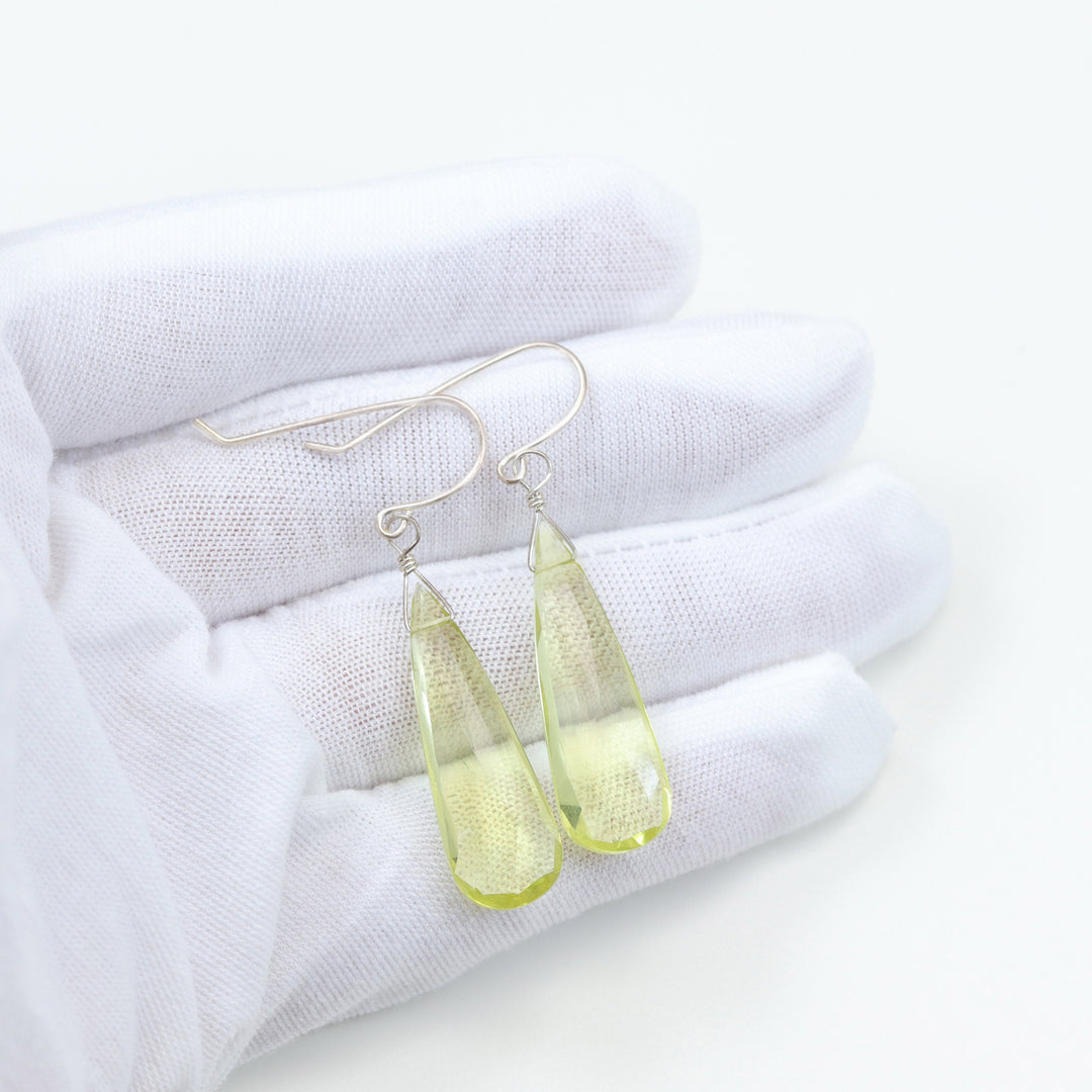 Lemon Yellow Quartz Earrings  Large Long Teardrop Faceted Sterling Silver or 14k Solid Yellow Gold or Yellow or Rose Filled Simple Dangles
