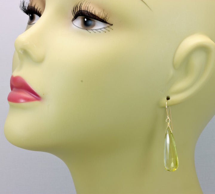 Lemon Yellow Quartz Earrings  Large Long Teardrop Faceted Sterling Silver or 14k Solid Yellow Gold or Yellow or Rose Filled Simple Dangles