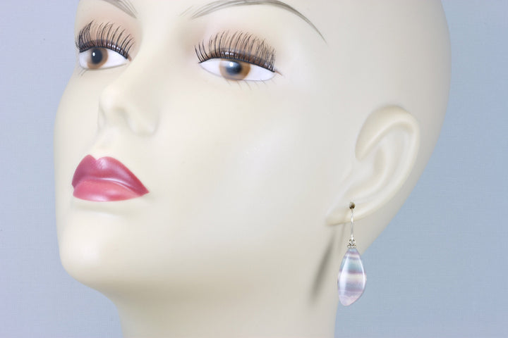 Fluorite Earrings Smooth Teardrop Sterling Silver or 14k solid gold or filled Flourite Natural Purple Striped Curved Teal Purple Green Drops