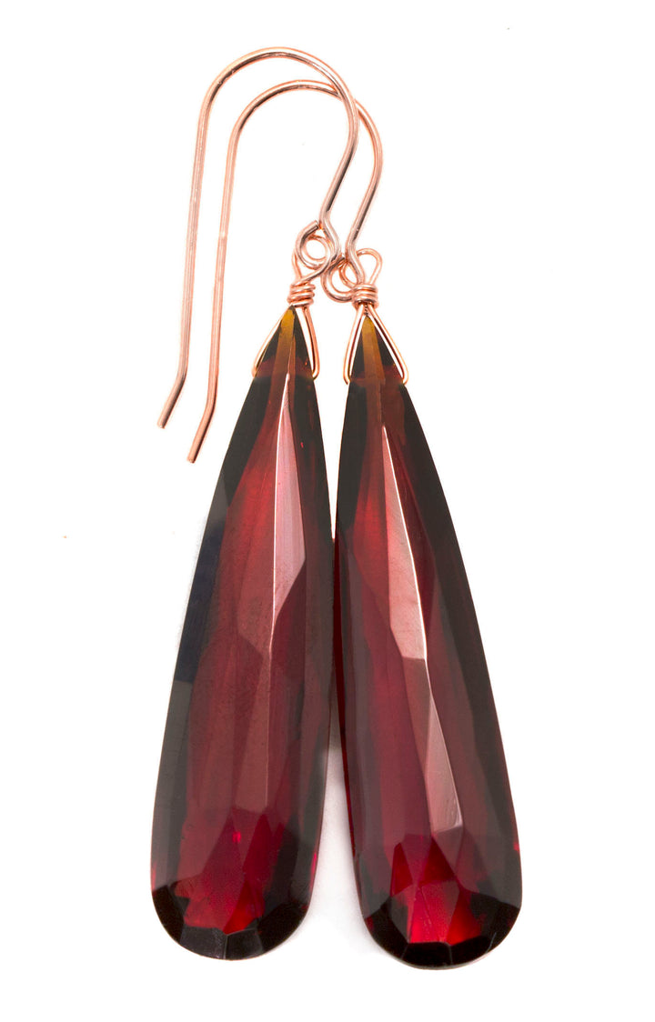 Deep Red Simulated Garnet Earrings Faceted Large Long Drop Dangle 14k Solid Yellow Gold or Yellow or Rose Filled or Sterling Silver Drops 2