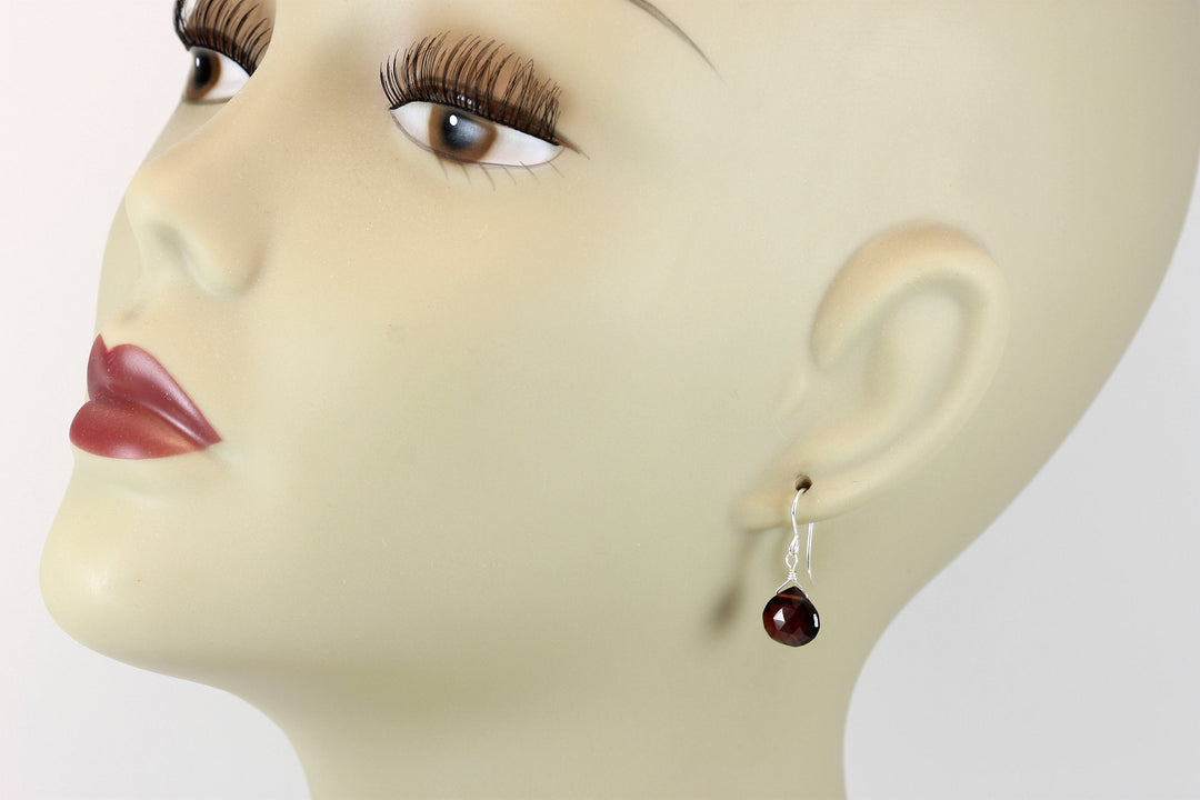Deep Red Natural Garnet Earrings Faceted Small and Dainty 14k Solid Yellow Gold or Yellow or Rose Filled or Sterling Silver Drops Classic