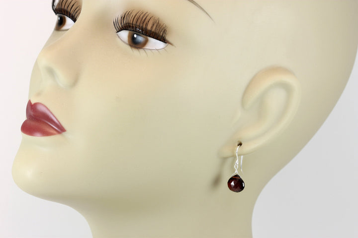 Deep Red Natural Garnet Earrings Faceted Small and Dainty 14k Solid Yellow Gold or Yellow or Rose Filled or Sterling Silver Drops Classic