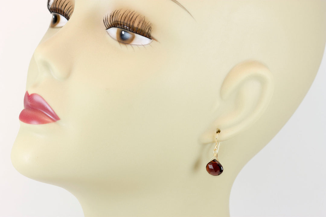 Deep Red Natural Garnet Earrings Faceted Small and Dainty 14k Solid Yellow Gold or Yellow or Rose Filled or Sterling Silver Drops Classic