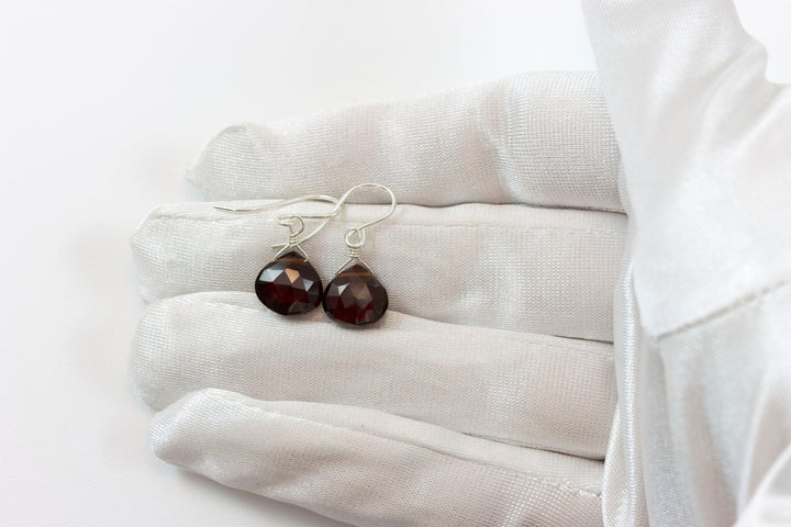Deep Red Natural Garnet Earrings Faceted Small and Dainty 14k Solid Yellow Gold or Yellow or Rose Filled or Sterling Silver Drops Classic