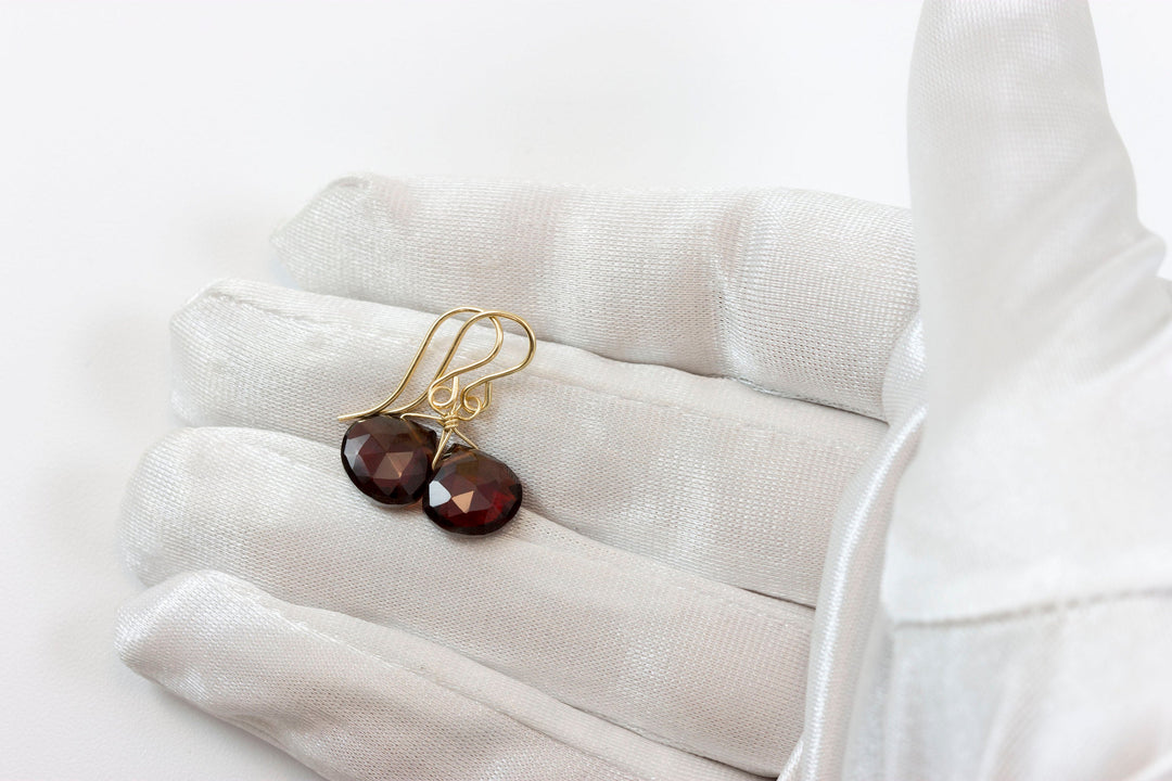 Deep Red Natural Garnet Earrings Faceted Small and Dainty 14k Solid Yellow Gold or Yellow or Rose Filled or Sterling Silver Drops Classic