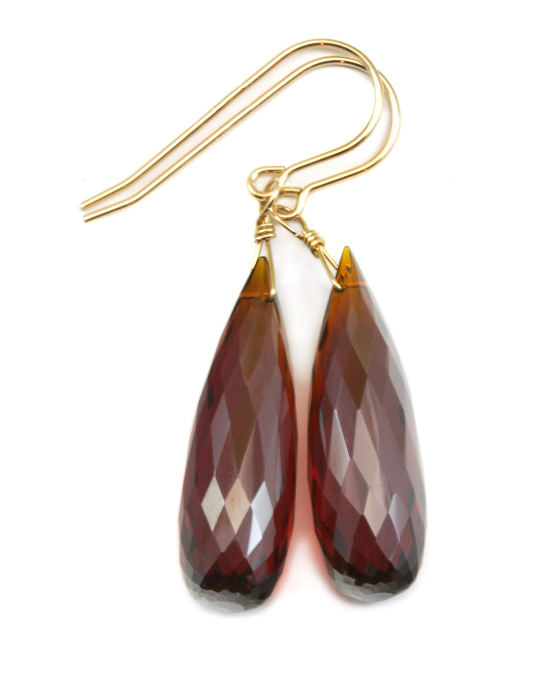 Deep Red Simulated Garnet Earrings Large Briolette Rounded Drop Dangle 14k Solid Gold or Yellow or Rose Filled or Sterling Silver Classic