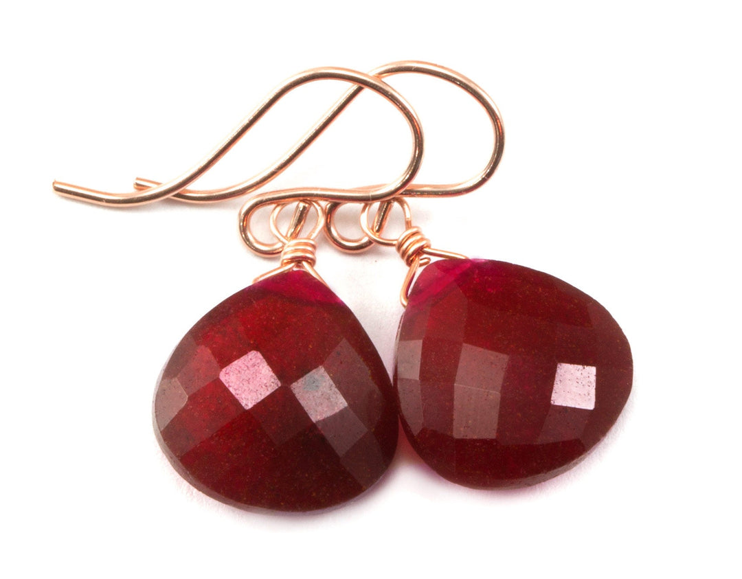 Red Ruby Earrings Heart Teardrop Dangle faceted Sterling Silver or 14k solid gold or 14k Yellow or Rose Gold Filled  Simple Natural Corundum