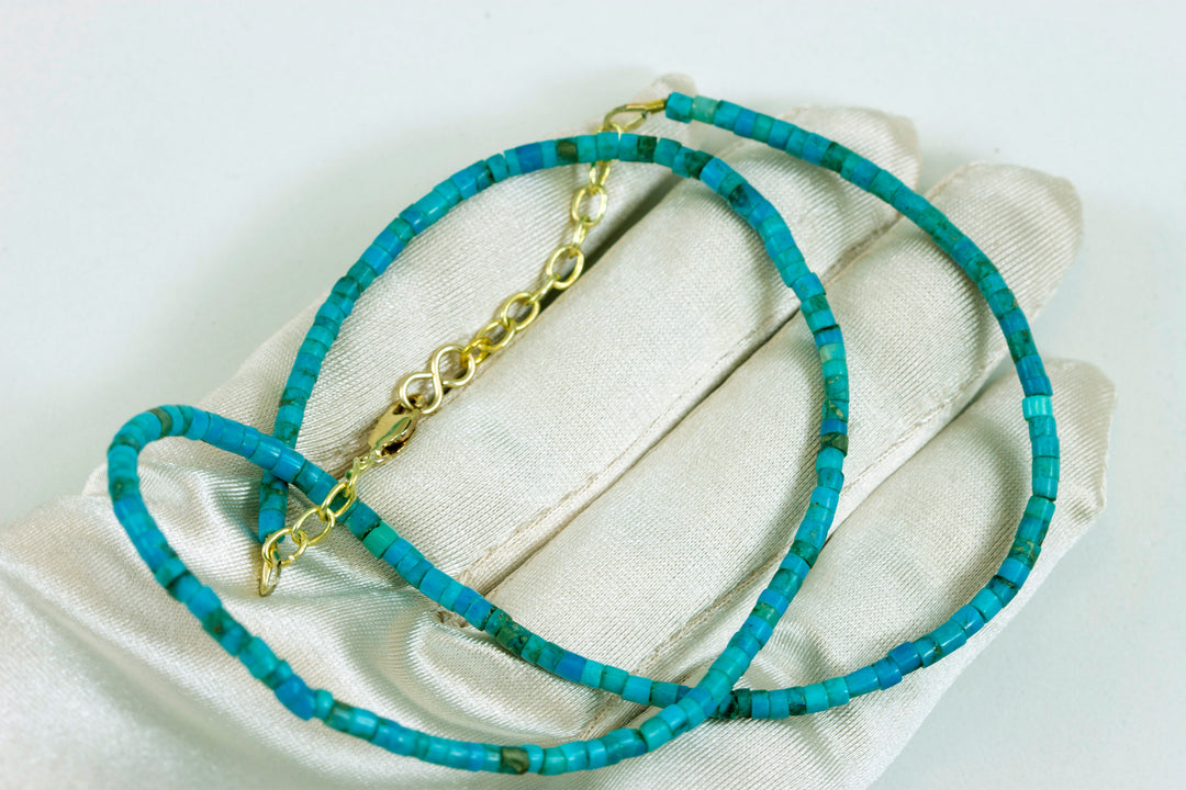Turquoise Necklace Sterling Silver or 14k gold filled Rich Blue Heishi smooth shape solid strand 18 19 Inches simple everyday heshi style