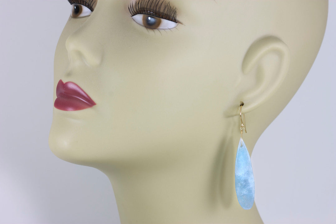 Aquamarine Earrings Aqua Blue Natural Smooth Long Large Dangle 14k Solid Gold or Filled or Sterling Silver Classic Simple Clean 2.5 In Drops