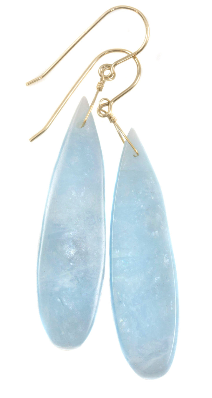 Aquamarine Earrings Aqua Blue Natural Smooth Long Large Dangle 14k Solid Gold or Filled or Sterling Silver Classic Simple Clean 2.5 In Drops