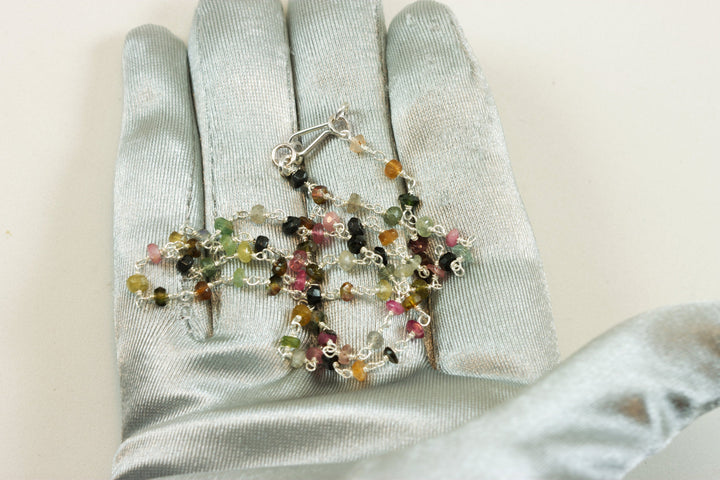 Watermelon Tourmaline Necklace Beaded Chain Link 14k Gold Filled or Sterling Silver 18 19 Inches Pink Small Dainty Unique Spyglass Designs