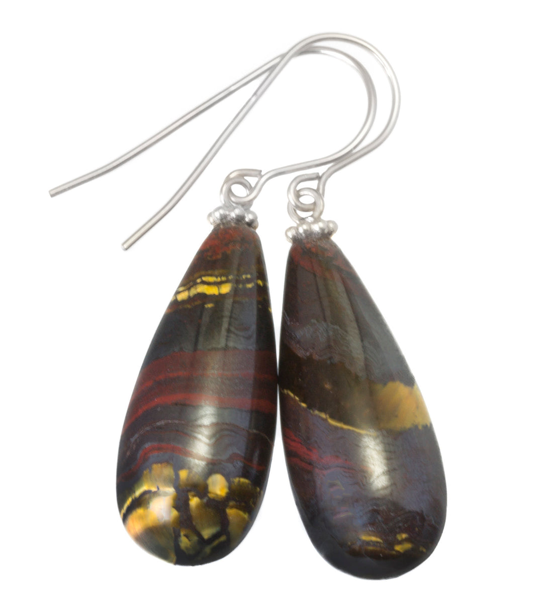 Tiger's Iron Eye Earrings Smooth Long Large Teardrop dangle drop Sterling Silver or 14k Solid Gold or Filled Natural Rounded Fat Drops