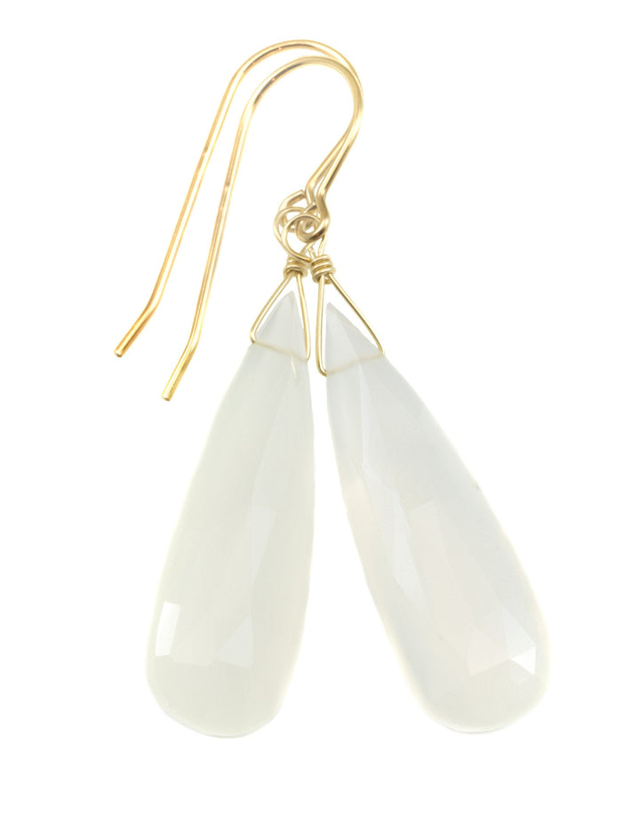 White Moonstone Earrings Sterling Silver or 14k Solid Gold Filled Faceted Teardrop Natural High Quality Simple Long Drops Shimmery Drops