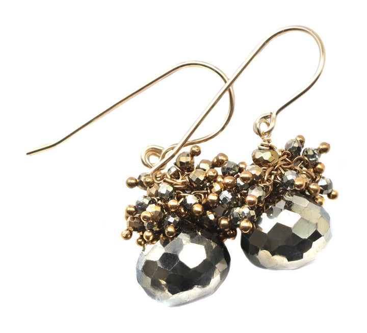Natural Pyrite Earrings 14k solid gold or filled  Natural faceted onion Teardrops Cluster Style Simple Earthy Neutral drops Spyglass Designs