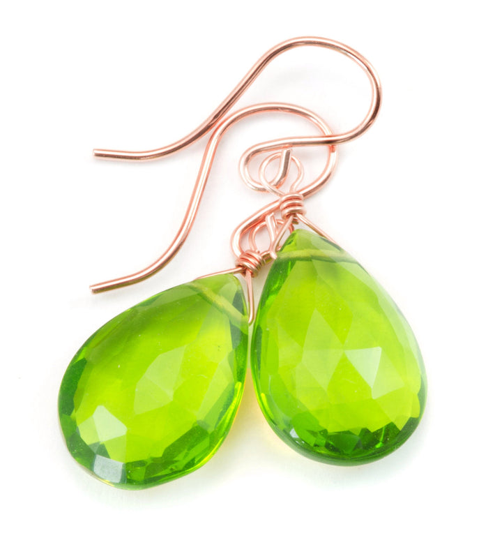 Peridot Green Earrings Sim Teardrop Dangle Drops Sterling Silver or 14k Solid Gold or Yellow or Rose Filled Faceted simple dainty daily wear