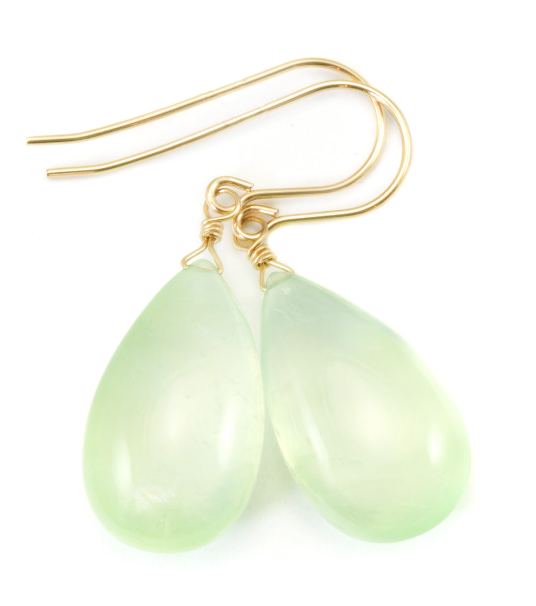 Prehnite Earrings Teardrop AAA Drop Dangle Sterling Silver or 14k Solid Gold or Filled Natural faceted or smooth large Simple Soft Green