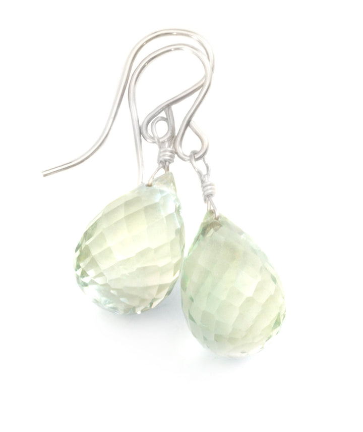 Green Amethyst Earrings Prasiolite Faceted AAA Briolette Teardrop 14k Solid Gold or Filled or Sterling Silver Simply Daily Soft Green Drops