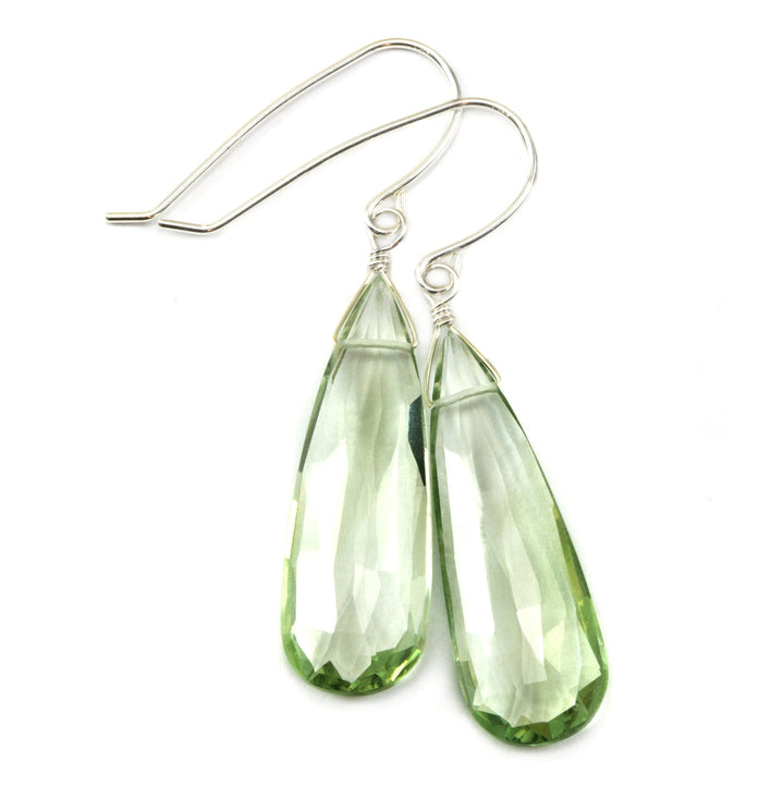 Green Amethyst Earrings Prasiolite Faceted AAA Pear Teardrop 14k Solid Gold or Filled or Sterling Silver Long Drop Classic Briolettes