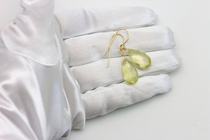 Lemon Yellow Quartz Earrings Sterling Silver or 14k Solid Gold or Yellow or Rose Filled Teardrop Faceted Natural Soft Yellow Classic Drops