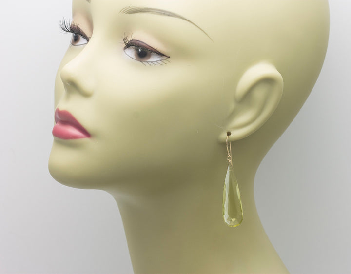 Lemon Yellow Quartz Earrings X Large Long Teardrop Faceted Sterling Silver or 14k Solid Yellow Gold or Yellow or Rose Filled Simple Dangles