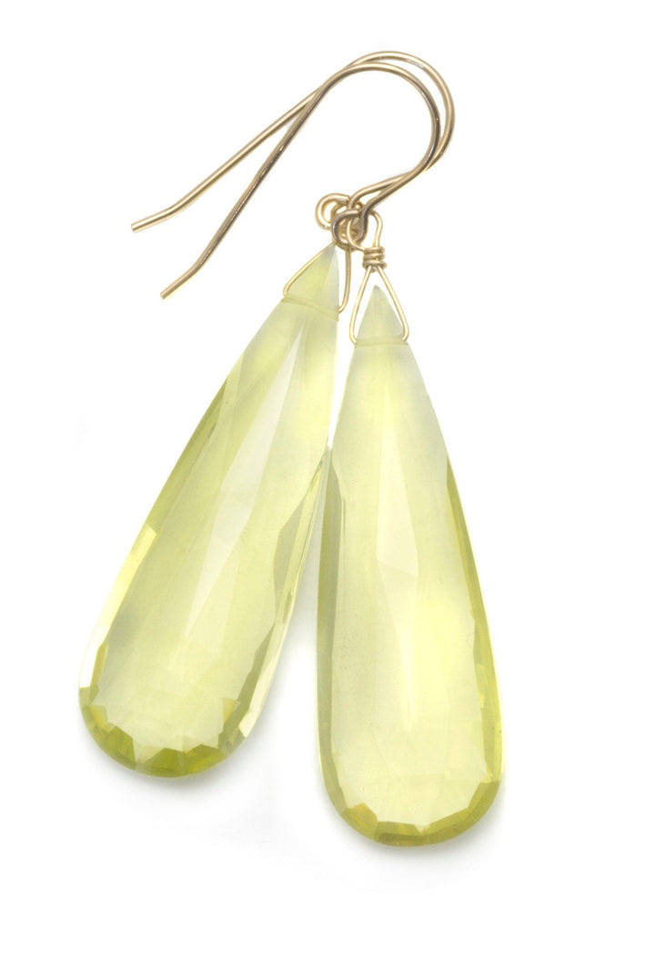 Lemon Yellow Quartz Earrings X Large Long Teardrop Faceted Sterling Silver or 14k Solid Yellow Gold or Yellow or Rose Filled Simple Dangles