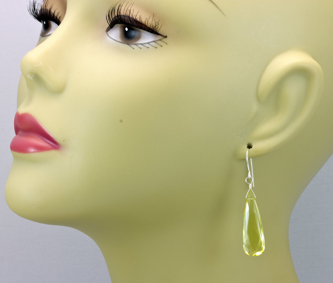 Lemon Yellow Quartz Earrings  Large Long Teardrop Faceted Sterling Silver or 14k Solid Yellow Gold or Yellow or Rose Filled Simple Dangles