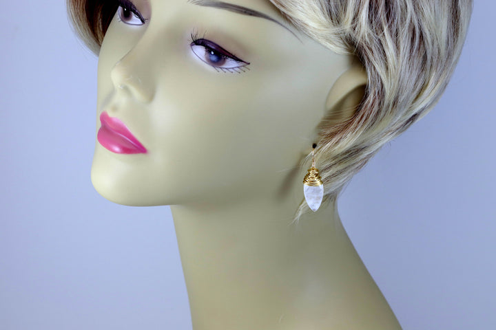 Rainbow Blue Moonstone Earrings 14k Solid Gold or Yellow or Rose Filled or Sterling Silver Faceted Wire Wrapped Teardrop Briolette Drops