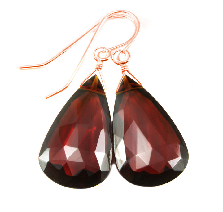 Deep Red Simulated Garnet Earrings Facet Large Pear Teardrop Drop Dangle 14k Solid Gold or Yellow or Rose Filled or Sterling Silver Classic