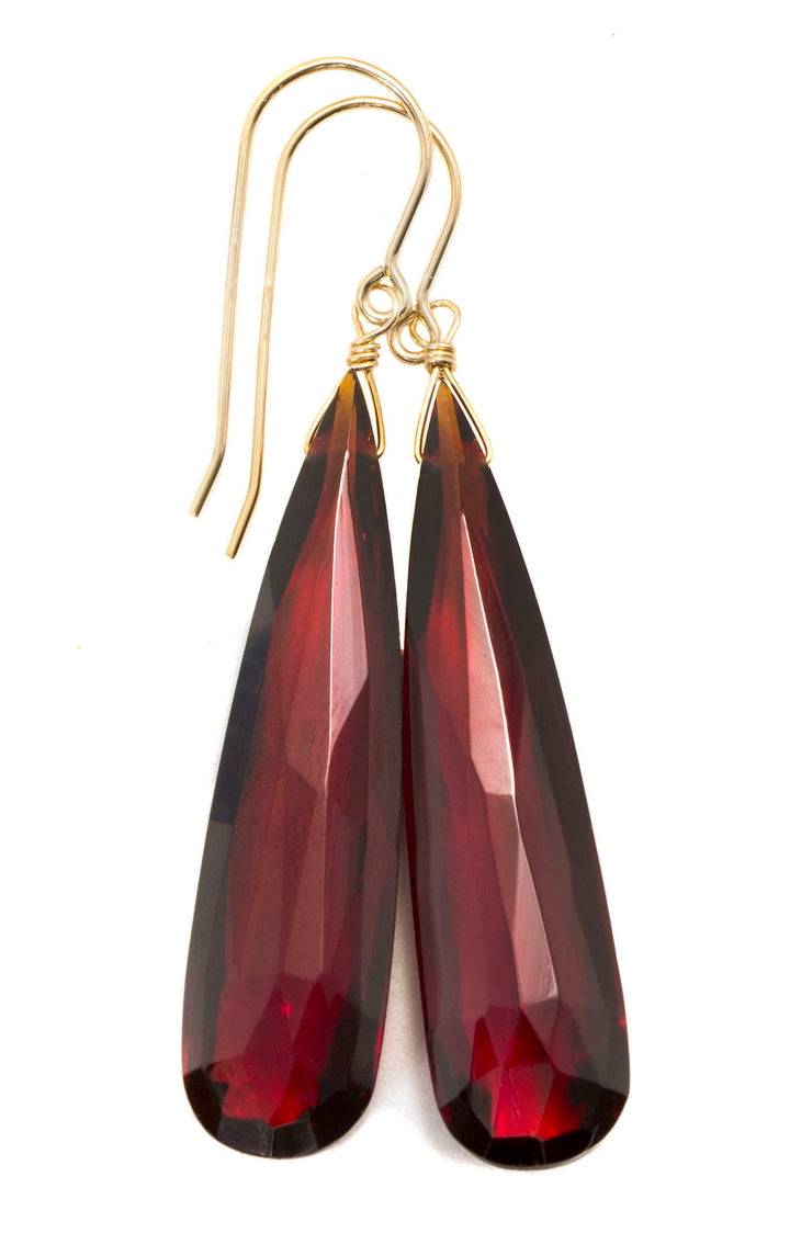 Deep Red Simulated Garnet Earrings Faceted Large Long Drop Dangle 14k Solid Yellow Gold or Yellow or Rose Filled or Sterling Silver Drops 2