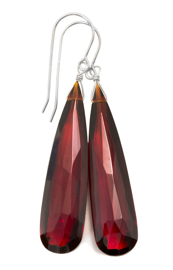 Deep Red Simulated Garnet Earrings Faceted Large Long Drop Dangle 14k Solid Yellow Gold or Yellow or Rose Filled or Sterling Silver Drops 2