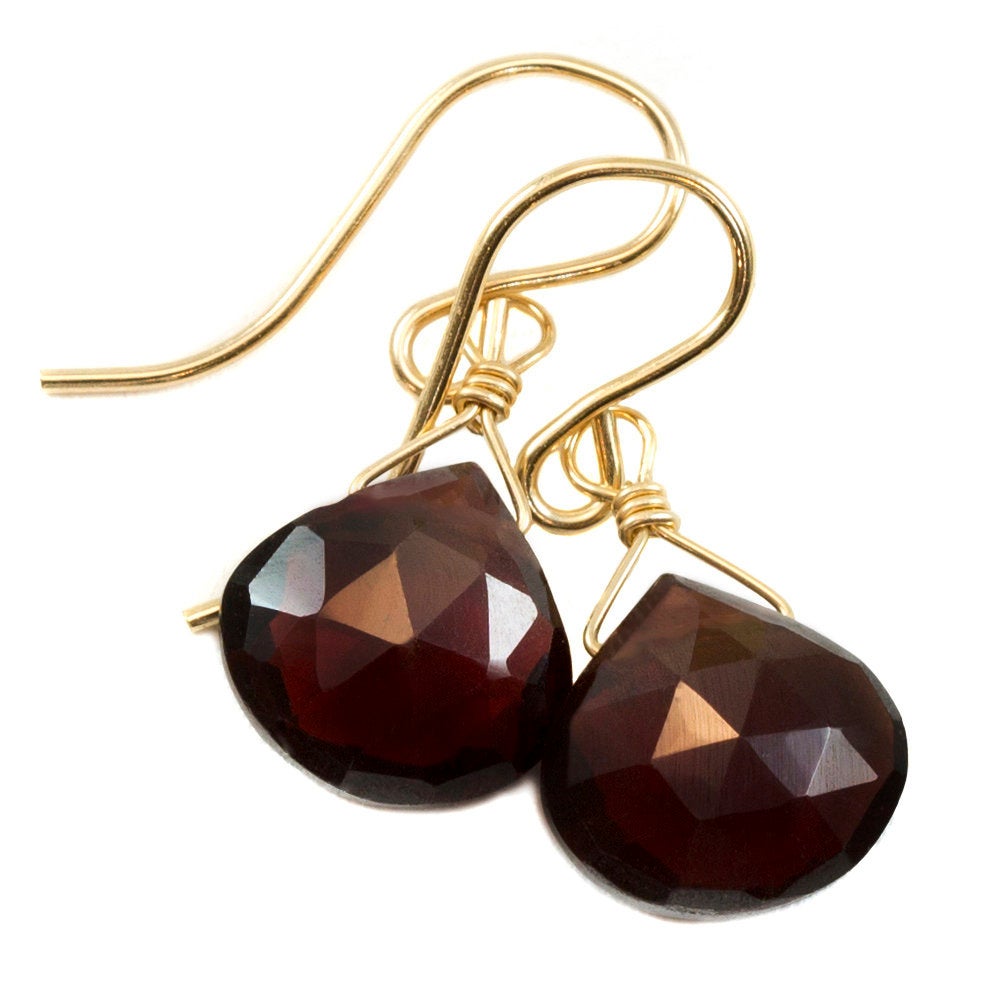 Deep Red Natural Garnet Earrings Faceted Small and Dainty 14k Solid Yellow Gold or Yellow or Rose Filled or Sterling Silver Drops Classic