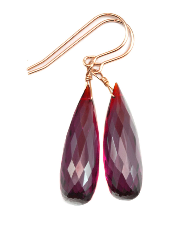 Deep Red Simulated Garnet Earrings Large Briolette Rounded Drop Dangle 14k Solid Gold or Yellow or Rose Filled or Sterling Silver Classic