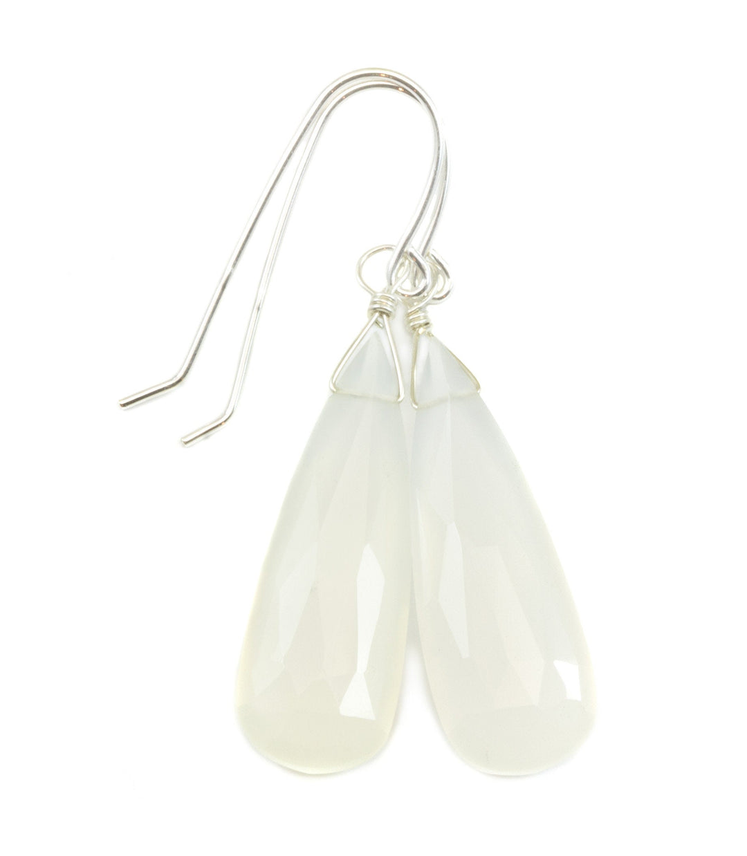 White Moonstone Earrings Sterling Silver or 14k Solid Gold Filled Faceted Teardrop Natural High Quality Simple Long Drops Shimmery Drops