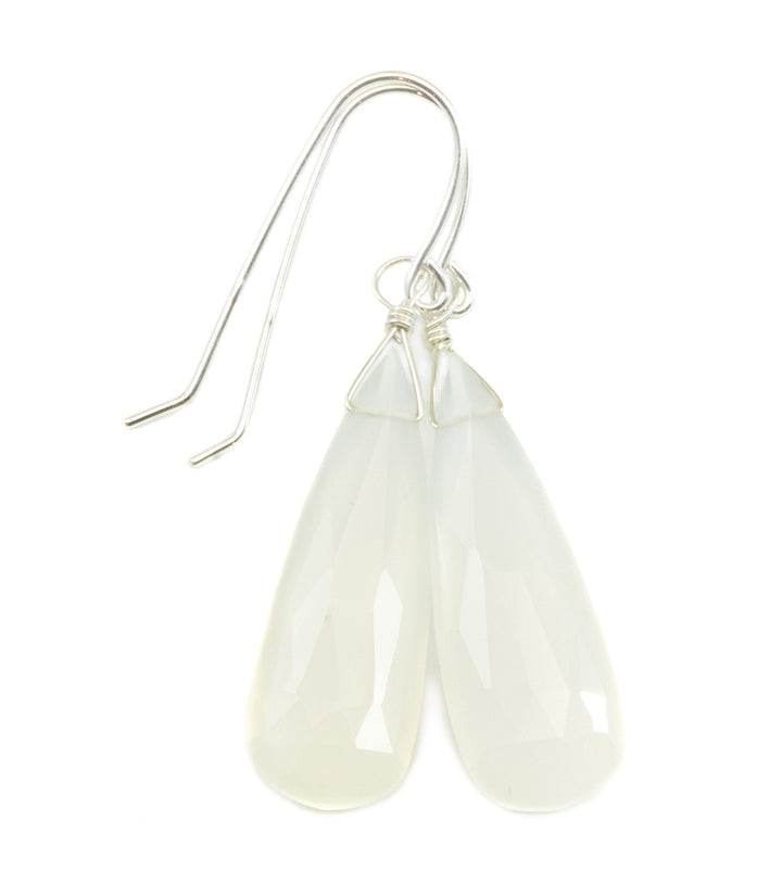 White Moonstone Earrings Sterling Silver or 14k Solid Gold Filled Faceted Teardrop Natural High Quality Simple Long Drops Shimmery Drops