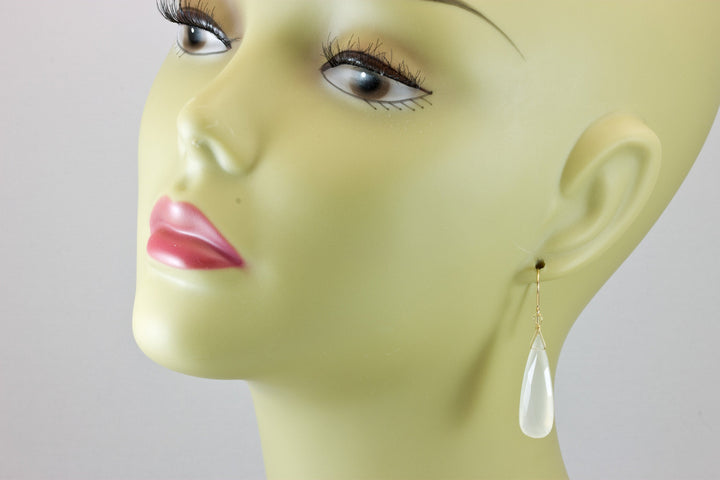 White Moonstone Earrings Sterling Silver or 14k Solid Gold Filled Faceted Teardrop Natural High Quality Simple Long Drops Shimmery Drops