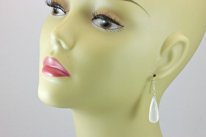 White Moonstone Earrings Sterling Silver or 14k Solid Gold Filled Faceted Teardrop Natural High Quality Simple Long Drops Shimmery Drops