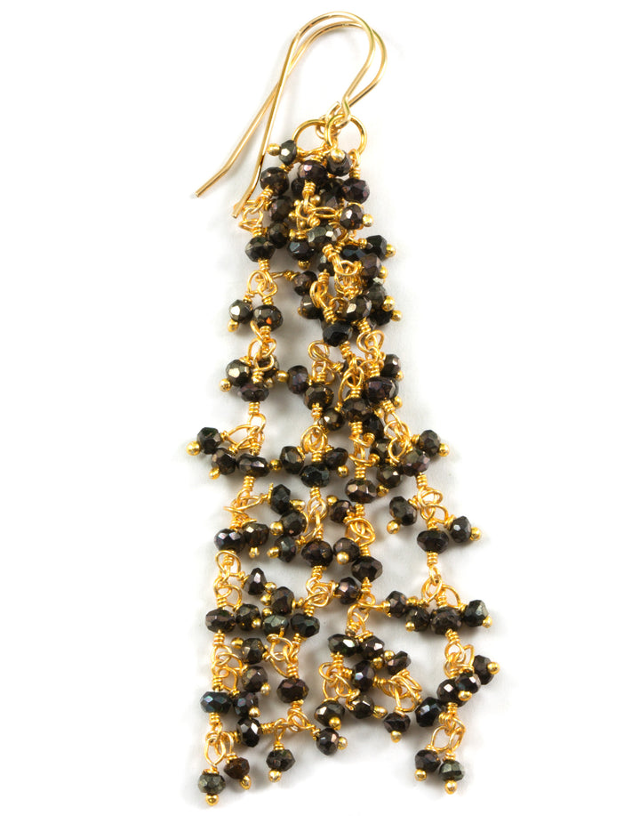 Black Spinel Earrings 14k Solid Gold or Filled Cluster Style Faceted Long 2.5 Inches Chandelier Long Movement Spyglass Designs